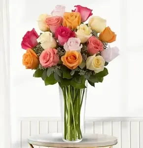 20 Mixed Color Roses Vase