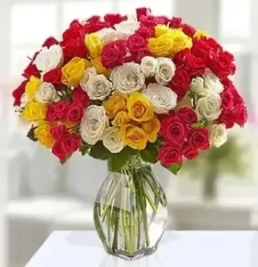 50 Mixed Color Roses Vase