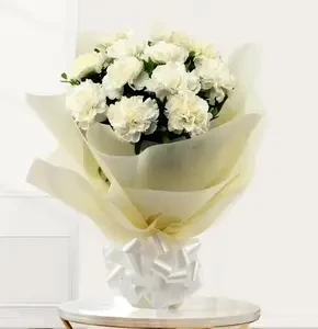 A Dozen White Carnations with Extra Decorations