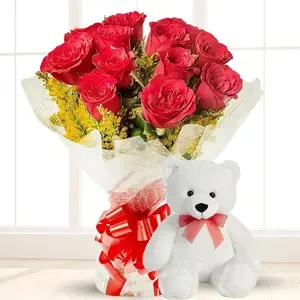 Red Roses Bouquet & Teddy