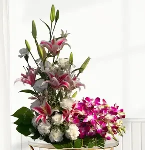 Orchids, Carnations & Lilies in a Basket